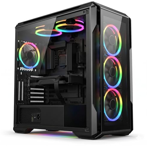 Computek Gaming PC Tower – Ryzen 5 5500, Nvidia RTX 5060 8GB, 16GB DDR4 RAM, 256GB SSD + 1TB Storage, Windows 11, WiFi, RGB Case, High Performance Gaming PC, Black Case.