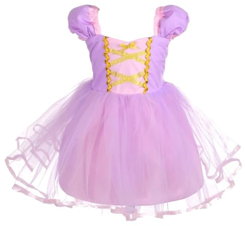 Lito Angels Vestito Costume Principessa Rapunzel per Bambina, Abito Casual Estivo Gonna in Tulle, Taglia 6-7 anni, Viola 109
