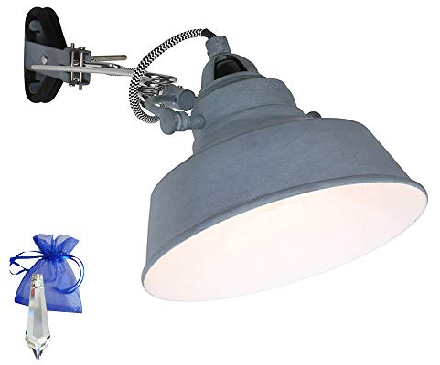 Klemmleuchte Wandleuchte Industrial Leseleuchte mit 1x E27 Fassung + Kristall GiveAway (Grau 1320GR)