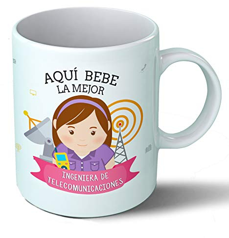 Planetacase - Taza ingeniera de telecomunicaciones - Regalo Original - Cerámica 330 mL - Taza Desayuno Apta para Microondas y Lavavajillas - Ingenieros - Resistente a Lavados