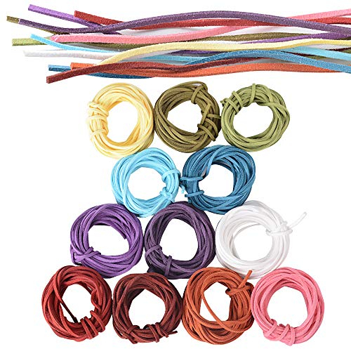12 Cordones de Piel sintética de Gamuza, Multicolor para Pulsera, Collar, Joyas y Manualidades (12 Colores)