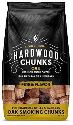Fire & Flavor Oak Wood Chunks for Smoking and Grilling - All-Natural, Long-Lasting with a Mildly Sweet Flavor - Large Chunk Wood Chips for Smokers