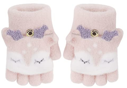 JINTN Kinder Halbfinger Handschuhe mit Flip Top Fausthandschuhe Strickhandschuhe Fünf Finger Fäustlinge Winterhandschuhe Gestrickte Fahrradhandschuhe, 1-4 Jahre alt