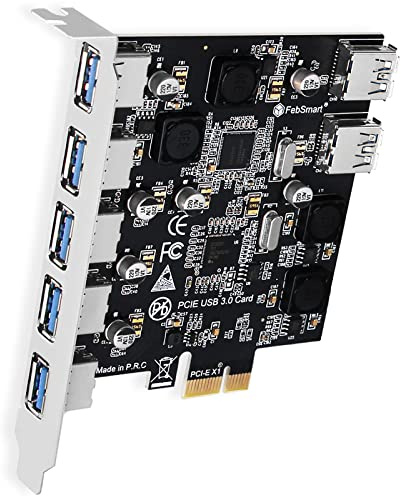 7-Ports Superspeed 5Gbps PCIE USB 3.0 Expansion Card for Windows 11, 10, 8.x, 7, Vista, XP Desktop PCs, Built in FebSmart Self-Powered Technology, No Need Additional Power Supply (FS-U7-Pro)