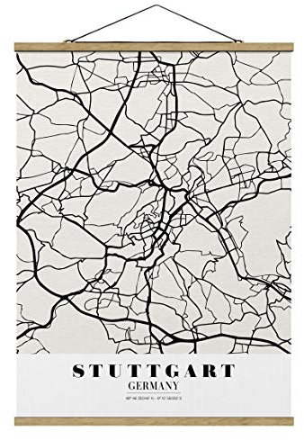 Bilderwelten Stoffbild Poster Stadtplan Stuttgart Klassik Hochformat 4:3 106.5x80cm Eiche