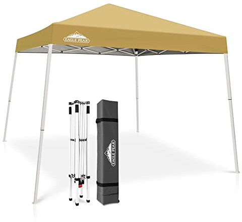EAGLE PEAK Pop-up tonnelle de Jardin Pliable 3m x 3m, Tente Pliante Pieds inclinés réglables Gazebo auvent pour Camping Plage Festival (Beige)