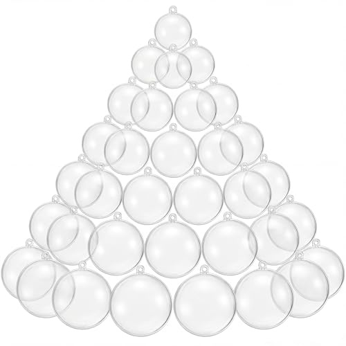 Kingrol 50 Pack Clear Plastic Fillable Ornaments Ball, 7/6/5/4/3cm Fillable Bauble Hanging Ball for Christmas, Wedding, Party, Home Decor, DIY Art and Craft Supplies