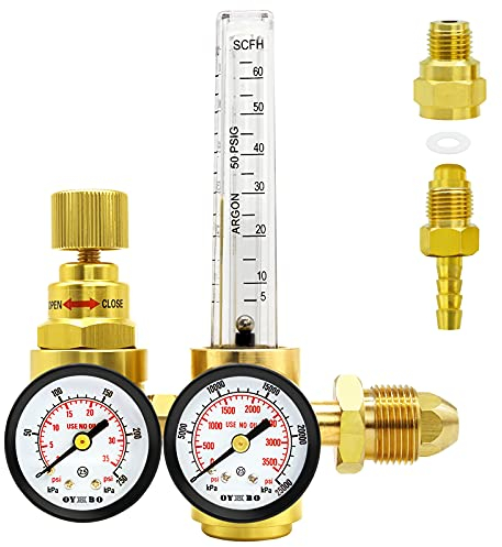 OYHBO Argon CO2 Flow Meter Gas Regulator for TIG MIG Welding Welder CGA580 Inlet 0-3500PSI Dual Gauges