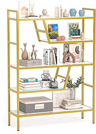 5-Tier Adjustable Bookshelf, Tall Metal Display Shelves for Living Room
