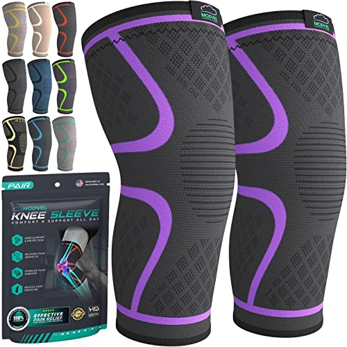 MODVEL Kniebandage Set für Damen und Herren – Stabiler Halt beim Sport, Training, Fitness, Wandern, Alltag – Bequeme, Hautfreundliche, Atmungsaktive Bandage aus Weichem Nylon-Latex-Gewebe