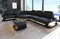 Ledersofa Asti als L Form Sofa in Leder mit Kopfstützen und LED Beleuchtung (Ecke Links, Schwarz-Weiss)