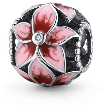 GNOCE Fleur Breloques S925 Perle En Argent Sterling Avec Pierres Précieuses Bijoux Cadeau Pour Femmes Filles Fille Fit Bracelets/Collier (Fleur rose)