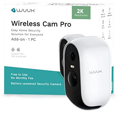 WUUK Fotocamera esterna aggiuntiva, richiede stazione base, telecamere di sicurezza domestica wireless per esterni, 2K HD, nessun canone mensile, IP67, compatibile con Alexa e Google