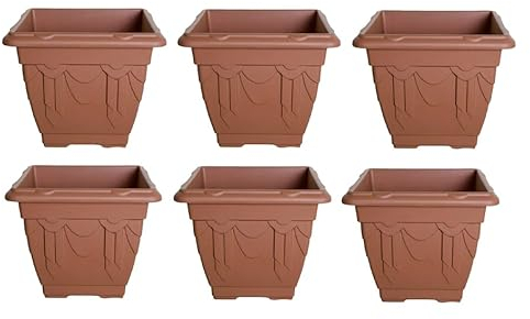 HOMION 22 cm Square Flower Pots Venetian Plastic Garden planter pot container (Terracotta) (6x)