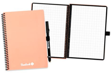 BAMBOOK Colourful Notizbuch - Rosa - A5 - Kariert, Wiederverwendbares Notizbuch, Notizblock, Reusable Notebook