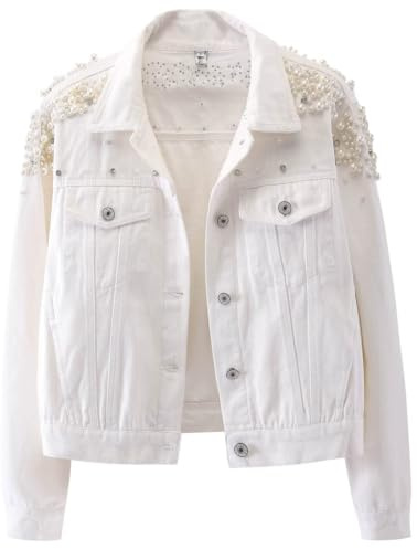 Kedera Jeansjacke für Damen, bestickt, Nieten, Perlen, kurz, Jeansjacke