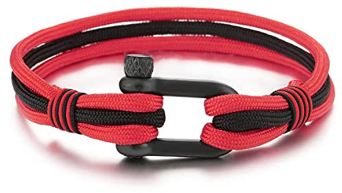 Acero Tornillo Grillete del Ancla, Hombre Mujer Pulsera del Negro y Rojo Abrigo Cuerda, Náutico Marinero