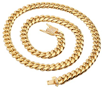 Gualiy Herren Kette Edelstahl, Panzerkette Gliederkette 18mm Breite, Gold Kette Iced Out 46 cm Lang