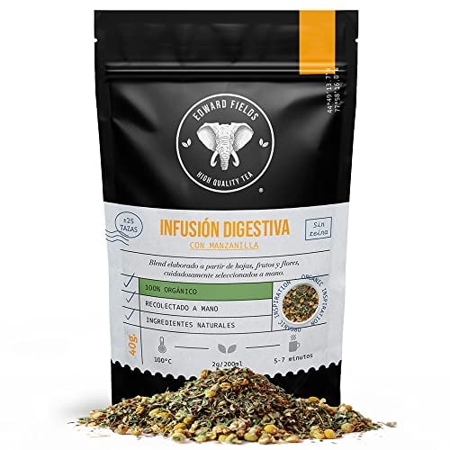 Edward Fields Tea ® - Infusión digestiva con manzanilla ecológica a granel. Infusión de plantas naturales que ayuda al proceso de digestión / 40g / 25 tazas.