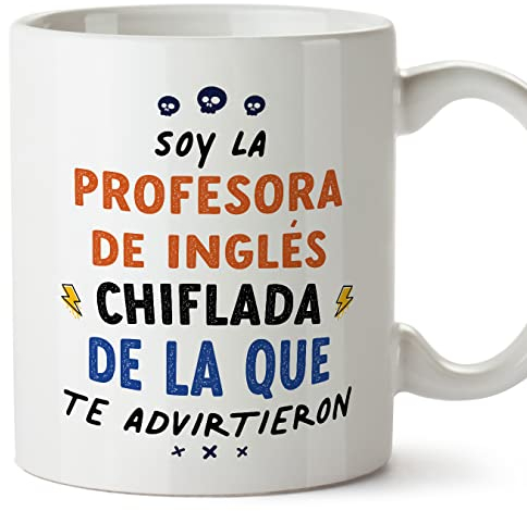 MUGFFINS Tazas para PROFESORA DE INGLÉS mujer - En Español - Todos te advirtieron - 11 oz / 330 ml - Regalo original y divertido