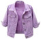 Hebezn Giacca di jeans a maniche corte da donna Giacca di jeans corta con risvolto casual Capispalla casual a coste (Color : Purple, Size : S)