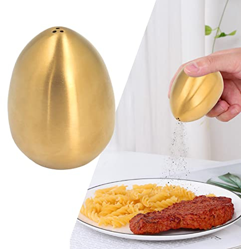 Salière et poivrière en cuivre,salière et poivrière en Forme d'œuf, poivrière en Forme d'œuf en Acier Inoxydable pour Barbecue en Plein air, Restaurant, Banquet, fête, Voyage(Or)