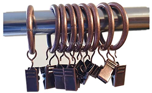 Copper Curtain Rings with Clips 28mm Strong Metal Curtain Hanging Rings Curtain Pole Rings & Clips for Curtains and Rods Pack of 10