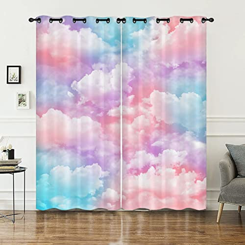 HOSIMA Aquarell Wolke Gardinen Vorhang Blickdicht mit Ösen,2-Set 140x245cm Leichte & weiche Verdunklungsvorhänge Ösenschal Dekoschal für Schlafzimmer Kinderzimmer Wohnzimmer(Wolke 140x245cm)