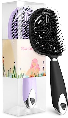 Sindax Bio Haarbürste ohne Ziepen tangle wildschweinborsten bürste Set aus 2 Anti Frizz Haarbürsten Entwirrbürste für das tägliche Haare teezer Haarkämme Locken Lange Haare Haar Kamm (Violett+Schwarz)