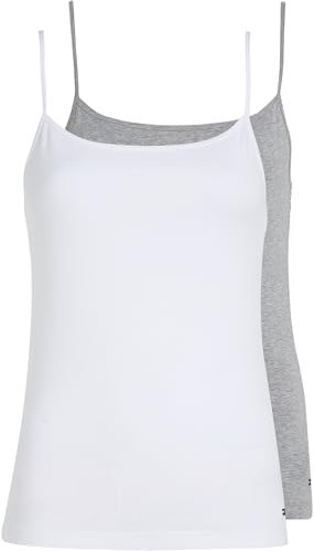 Tommy Hilfiger Damen 2er Pack Tops Stretch, Mehrfarbig (White/Light Grey Heather), L