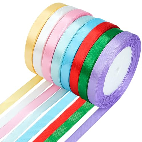 RAFIYU Geschenkband 8 Farben,1cm x 22m Satinband, 8 PCs bunt schleifenband, Dekoration Seidenband, Dekoband Stoffband, Verpackungsband für Party,Hochzeit,Taufe ,Geburtstag ,Fest,Basteln Kunsthandwerk