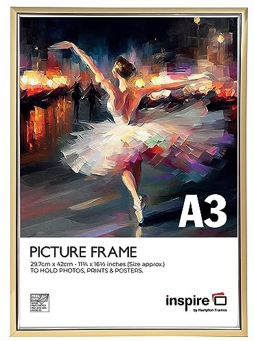 Inspire By Hampton EASYLOADER A3 (30x42cm) Gold Picture Poster Frame Plexi (Non-Glass) 1-Pack IBH-EASA3GDP-PK1