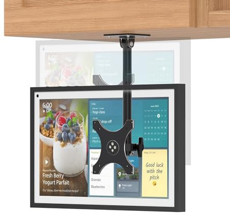 Laivli Echo Show 15 Under Cabinet Mount, Easy to Adjust The Height with Thumb Screw, Rotate Tilt Swivel for 15.6 Smart Display, Whole Aluminum Mount for Echo Show 15 (Black)