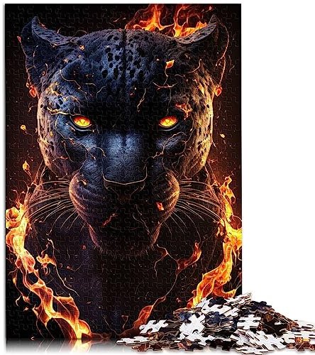 Puzzle Fiery Flames Black Panther, 1000-teiliges Puzzle für Erwachsene und Kinder ab 12 Jahren, Papppuzzles, tolles Geschenk für Erwachsene, Größe: 26 x 38 cm