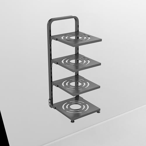 GELIMY Multi Tiers Pots and Pans Stand Holder Organiser Adjustable Saucepan Storage Rack For Kitchen Countertop Cabinet Storage Under The Sink (Black 4 Tiers)