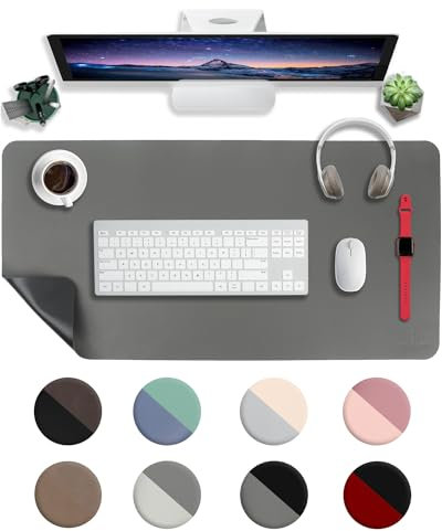 Schreibtischunterlage Leder，Schreibtisch Unterlage，60 * 35cm Laptop Desk Mat，Laptop Tischunterlage，Wasserdichte Schreibtischauflage FüR BüRo- Oder Heimbereich,Büromatte tragbar (Dunkelgrau/Schwarz)