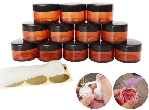 Wopanxye 12pcs 15ml Small Sample Jars, 15 Gram Empty Refillable Cosmetic Container, Plastic Round Pot Black Screw Cap Lid, Tiny 15g Bottle for Makeup Eye-shadow Nails Powder Jewelry, FREE Spatulas