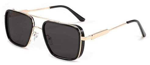 FEISEDY Retro 70er Jahre Sonnenbrille Herren Damen 80er Square Steampunk Brille mit Metallrahmen & UV400 Schutz B0114