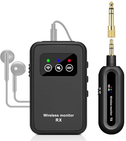 Kadjuh Stereo Wireless in-Ear Monitor System 2.4G Wireless IEM System Stage Monitor with 90° Rotate Transmitter Beltpack Receiver Automatic Pairing, 164ft for Studio, Band, Live Performance