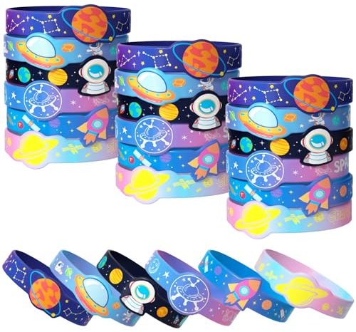 Toyssa 24 Stück Silikon Armbänder, Party Mitgebsel Kindergeburtstag Silikonarmband Kindergeburtstag Gastgeschenke Kleine Geschenke für Kinder Jungen Mädchen (Weltraum)