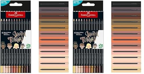 Faber-Castell 116414 Black Edition Buntstifte Hauttöne 12er Box, Lebendige Buntstifte, Bruchsichere Kunststifte mit ergonomischem Griff, Malstifte für helles und dunkles Papier (Packung mit 2)