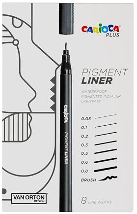 CARIOCA Plus Pigment Liner sonnen- und wasserfest | Hochpigmentierte Tinte und Spitzen für präzise und klare Linien | 8 Stück mit verschiedenen Spitzentypen