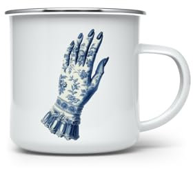 MAXIKIWI - Durable Enamel Coffee or Tea Camping Mug for Indoor Outdoor Use - Vintage Delft Blue - 350ml