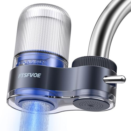 Filtro dell'acqua per rubinetto, filtro dell'acqua da cucina, filtro a carbone attivo, riduce cloro, calcare, metalli pesanti e cattivo sapore con 2 filtri di ricambio