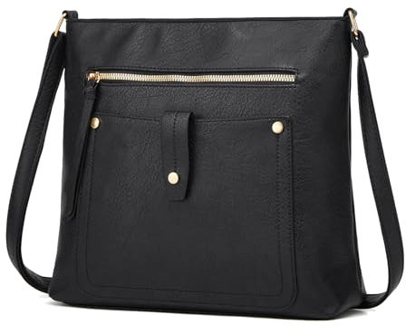 FURONGHUA Handtasche Damen Umhängetasche Damen Mittelgroß Schwarz Crossbody Bags für Frauen Veganes Leder Mode mit 4 Reißverschlussfächern Tasche Damen Umhängetaschen