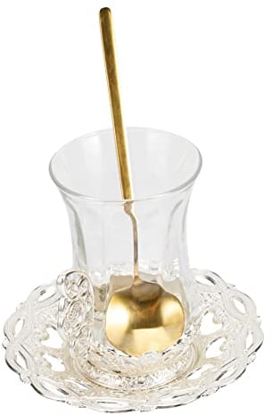 MOLUCKFU Elegant Glass Cup Saucer and Spoon for Coffee Lovers for Home Office Tea Making