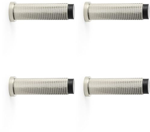 4 Pack - Rubber Tip Knurled Wall Mounted Doorstop Polished Nickel 75mm Cylinder Rose Door