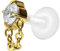 PIERCINGLINE PTFE Labret mit Innengewinde + Titan-Aufsatz KRISTALL + KETTE Piercing Ohr Nase Goldfarben 1,2 x 5 mm