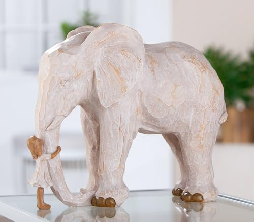 GILDE Tierfreund Elefant Figur, Kunstharz, naturfarben, H: 23cm, B: 28,5cm, T: 11,5cm - Deko, Geschenk, Sammlerstück, Wohnaccessoire