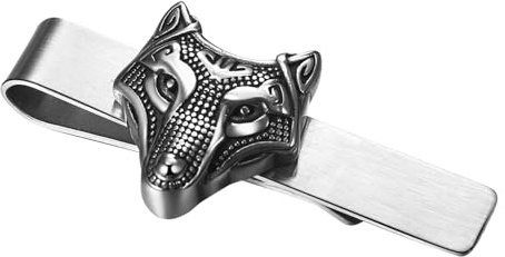 Flongo Wikinger Krawattenklammer Manschettenknöpfe für Herren: Vintage Silber Kompass Krawattennadel skandinavischen Piraten norwegischen Schmuck Edelstahl Totem Amulett Vatertag Mann Geschenk